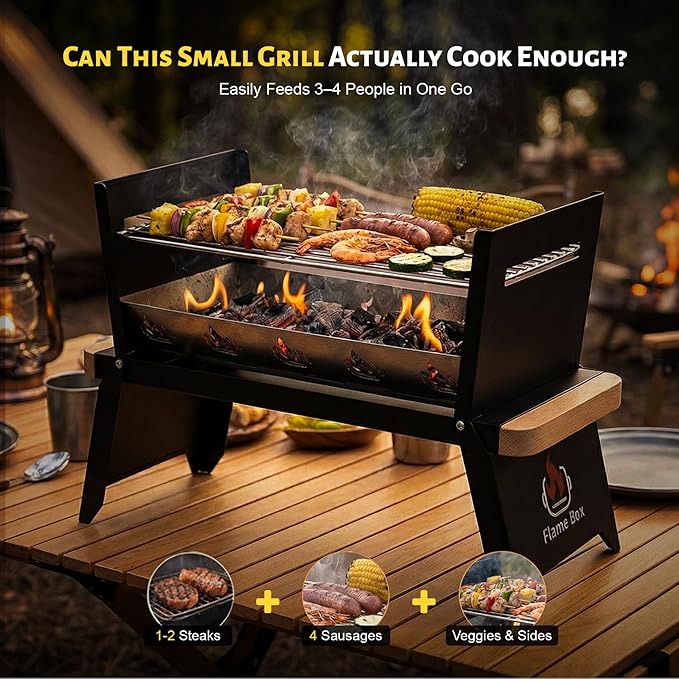 Nomad Portable Charcoal Grill – Ultra-Slim Folding BBQ for Outdoor Cooking, Camping & Travel | 304 Stainless Steel, Heat-Resistant Wood Handles, Quick Setup