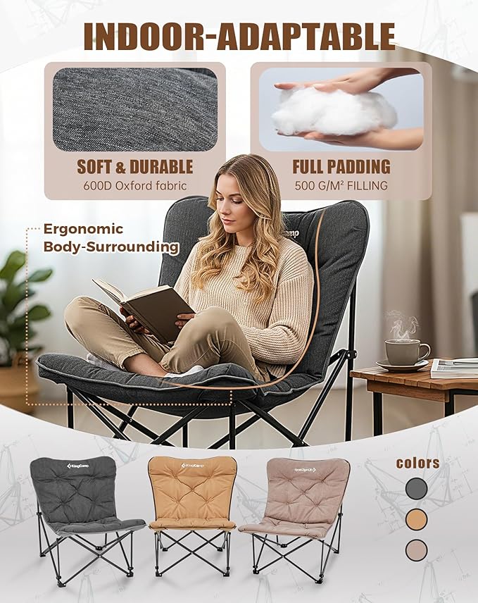 KingCamp Butterfly Chair Oversized XL Camping Chairs for Adults Padded Folding Comfy Camp Chairs 300lbs Heavy Duty with High Back for Bedroom Living Room Dorm Rooms Outdoor Patio Lawn
