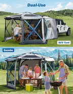 JOYTUTUS Dual-Use Pop up SUV Tent for Camping, 11x11 Ft Outdoor Gazebo Screen, SUV Tailgate Tent for Family Vehicle Camping, Canopy Shelter Portable Carry Bag