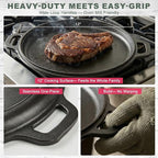 12" Nonstick Cast Iron Griddle Pan -Comals Para Tortillas, Dishwasher Safe&Pre-Seasoned Round Skillet with Handles for Stove Top, Oven, Grill & Camping –Versatile Flat Top for Pancakes&Meats