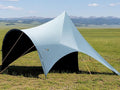 Large Blackout Camping Tarp with Poles Waterproof Shade Canopy Tent Tarp Sun Shade Shelter for Outdoor Camping Backyard Picnic - Included Guy Lines & Luminous Tent Stakes, Gray