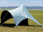 Large Blackout Camping Tarp with Poles Waterproof Shade Canopy Tent Tarp Sun Shade Shelter for Outdoor Camping Backyard Picnic - Included Guy Lines & Luminous Tent Stakes, Gray