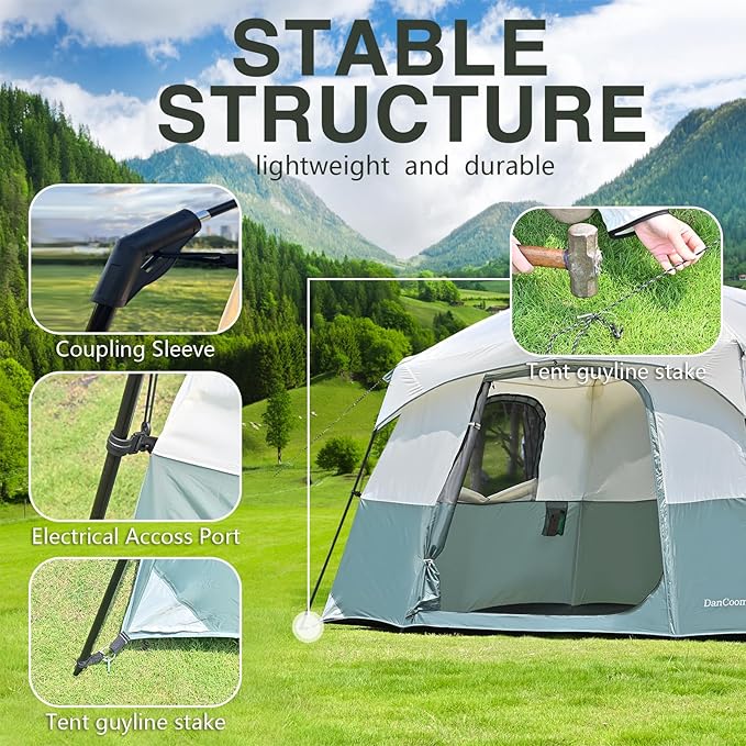 Tents 4/6/8/12 Person, Easy Setup Waterproof Camping Tent with Rainfly, Portable Double Layer Large Family Tent for Camping Backyard Outdoor &Hiking
