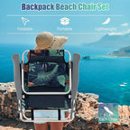 GYMAX Beach Chairs, Backpack Camping Chair with Armrest, Cooler Bag, Cup Holder, Towel Bar & Side Pockets, Sunbath Sling Tanning Lounge, Folding Layout Chair (4 Chairs Without Table, Flower)