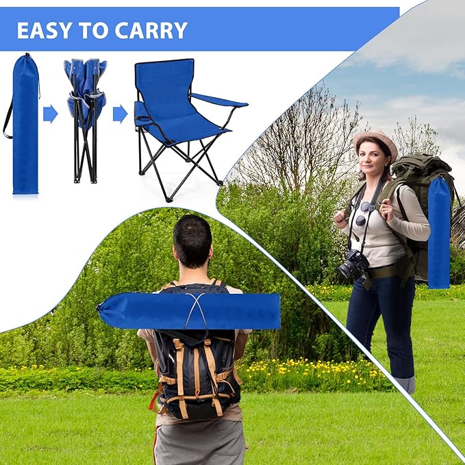 8 Pcs Folding Camping Chairs with Cupholder and Carry Bag Regular Size Portable Lightweight Lawn Chair with Mesh Side Pocket for Fishing Hiking Picnic Beach Outdoor Party (Chic)