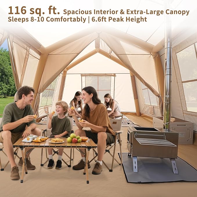 ABORON 2/6/8/10/12 Person Inflatable Camping Tent, Easy Setup Blow Up Tent with Hand Pump, PU3000mm Waterproof & Breathable 4 Season Glamping Tent for Outdoor Camping