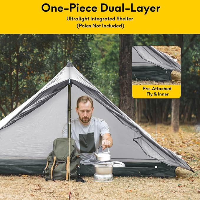 LANSHAN Ultralight Tent 3-Season Backpacking Tent for 1-Person or 2-Person Camping, Trekking, Kayaking, Climbing, Hiking