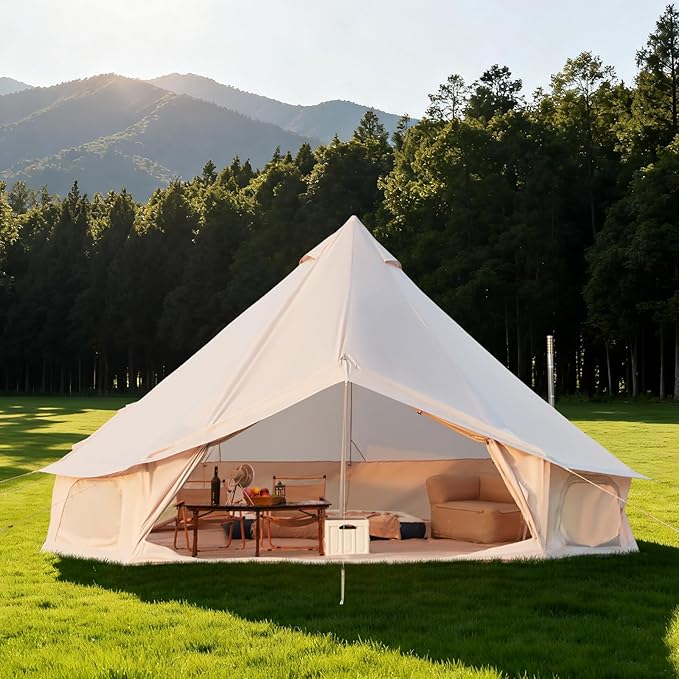 YOLENY Bell Tent, Yurt Tent 4/6/8/10 Person 4 Season Waterproof Glamping Tents w/Stove Jack for Family Camping Outdoor Party, Glamping Tents for Camping - 10/13.1/16.4FT