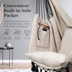 KOMOREBI Hammock Chair - Ivory Black - 60" x 47" - Hanging Rope Swing for Indoor & Outdoor - Soft & Durable Cotton Canvas - 2 Cushions Included - Large Macrame Hanging Chair for Bedroom, Patio, Porch
