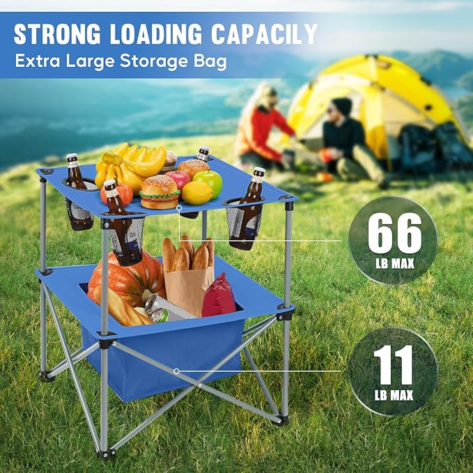 Portable Folding Camping Table Lightweight Outdoor Picnic Table with 4 Cup Holders & Storage Case Collapsible Tailgating Table for Camping Backyard Grill Outdoor Concerts