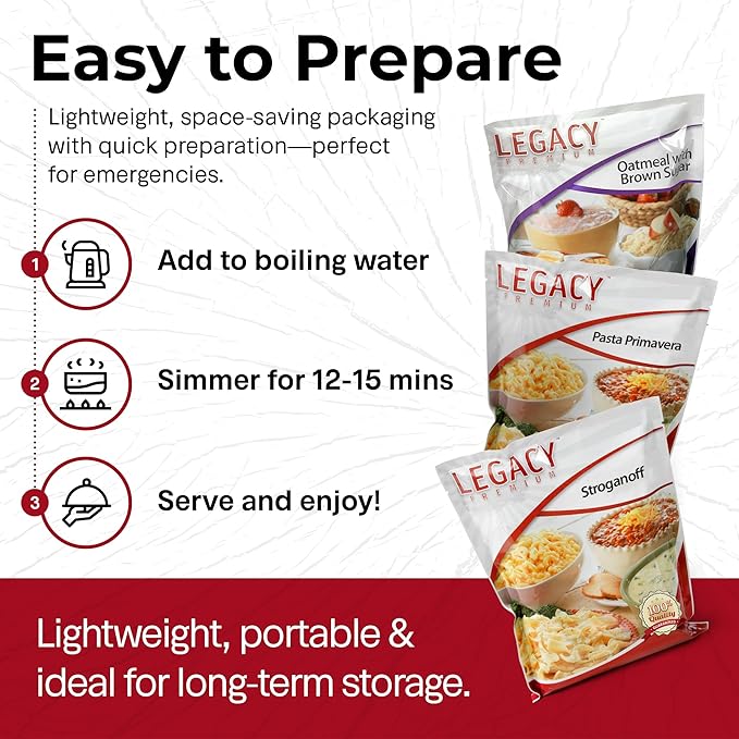 Legacy Food Storage 12 Serving Emergency Food Supply Box, Shelf Stable Breakfast Lunch & Dinner, 5,080 Total Calories, Freeze Dried Survival Meals for MRE Camping, Hiking, Prepping