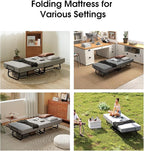 Folding Bed with Mattress, Portable Foldable Bed on Wheels for Adults, Memory Foam Mattress and Metal Frame, Space Saving Roll Away Beds for Easy Storage