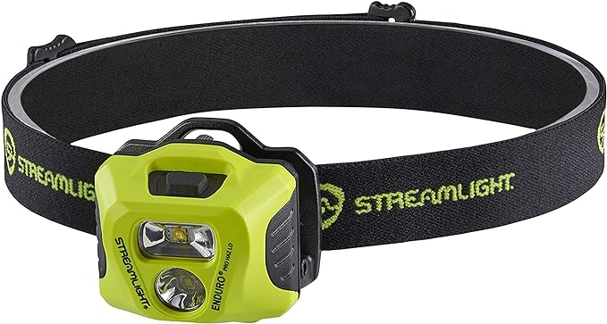 Streamlight 61424 Enduro Pro Haz-Lo 160-Lumen Multi Function Headlamp includes 3 AAA Alkaline Batteries, Rubber Hard Hat Strap, Elastic Head Strap, 3M Dual Lock, Yellow