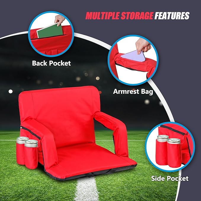 Nova Microdermabrasion 20.5"/25" Wide Stadium Seat for Bleachers w/Back Support Padded Cushion Portable Reclining Bleacher Seats Camping Stadium Chair Waterproof