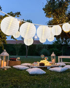 25Ft White Lantern String Lights with 10pcs G40 LED Bulbs,Nylon Hanging Chinese White Lanterns Connectable for Indoor Outdoor,Summer Camping,Wedding,Bedroom,White Wire