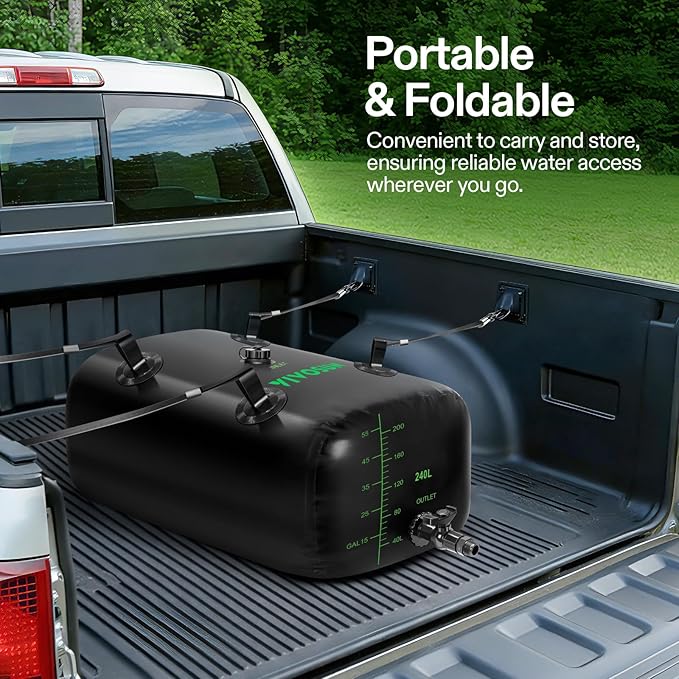 VIVOSUN 240 L/64 Gal Water Storage Bladder, Foldable and Portable Water Tank, Water Storage Bag Containers for RV, Camping, Garden, Irrigation, Drought Resistance, Firefighting