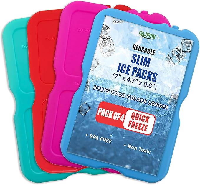 GURIN Reusable Ice Packs for Lunch Box/Coolers, Bag, or Backpack Coolers - Cold Up to 8-12 Hours Long Lasting for Camping Picnic, Outdoor Activities, Food Delivery