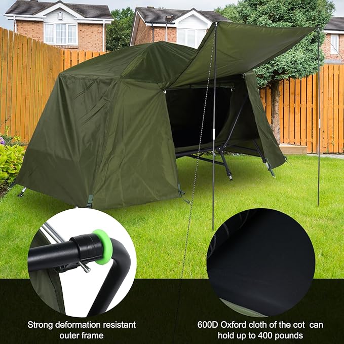 Generic Spacious 84.6 * 34.5 * 49.2in Collapsible Camping Tent with Integrated Cot - Portable, Waterproof, and Durable - Ideal for Camping & Hiking - Army Green