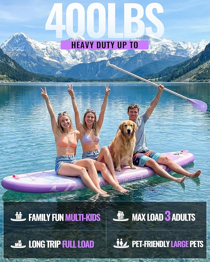 10'6''x33''Inflatable Stand Up Paddle Board, 400lbs Extra Wide Stand Up Paddleboard with Kayak Seat, Anti-Slip EVA Deck Premium SUP Accessories Kit, Non-Slip Stable Deck Boat for Yoga Fishing Surf