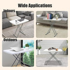 Adjustable Folding Table – 30" x 20" Foldable Desk with 3 Height Settings (18", 25", 29"), Lightweight Small Table for Camping, Outdoor, Indoor, Bedside Use, Portable White Granite Table