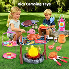 Kids Camping Toys Set 50 PCS with Campfire, BBQ Grill, Food Toy and Lantern Kids Camping Gear with Storage Bag for Pretend Play, Outdoor Indoor Learning, Christmas Birthday Gift for Toddlers Ages 3-5