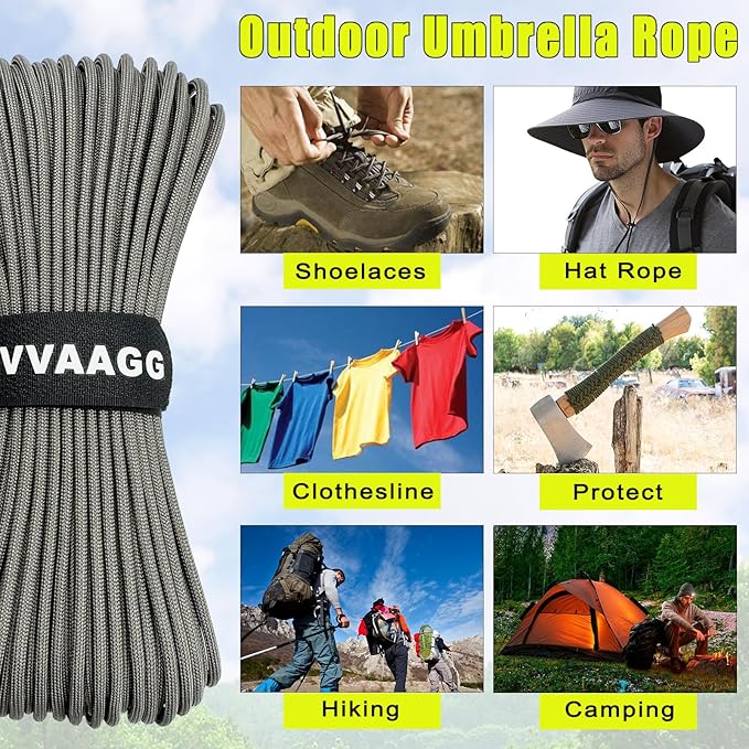 VVAAGG 1000 Paracord Rope, 50ft 12 Strand Parachute Cord for Crafting, DIY Projects, Survival Bracelets, Camping, Tent, Clothsline, Outdoor Hiking, Fishing (Gray, 50FT)