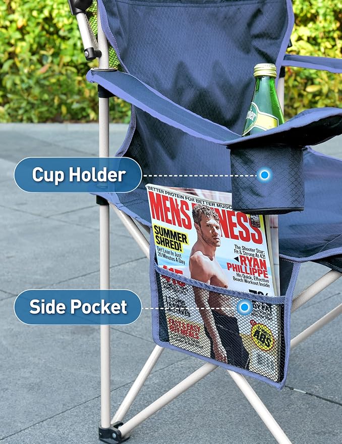 Beach Chair with Canopy Shade, Folding Camping Chair with Canopy with Cup Holder, Side Pocket for Camp, Beach, Tailgates, Fishing - Support 330 LBS