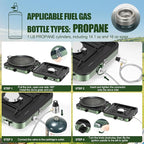 Portable Camping stove, 2 Burner Foldable Camping Stove with Griddle and Carrying Bag & Hose, 8600BTU Portable Propane Camp Stove with Ignition & 2 Adjustable Burners,for Camping Tailgating BBQ Grill