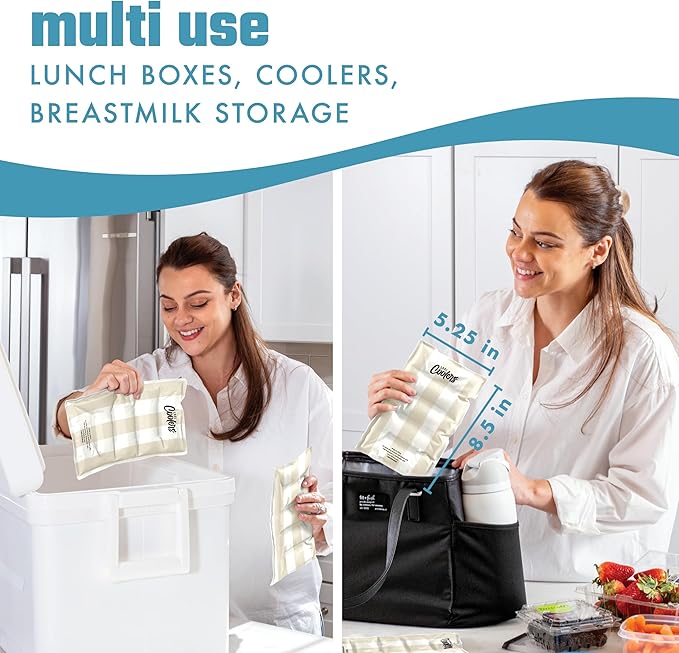 Cool Coolers Reusable XL Soft Ice Packs for Coolers, Long-Lasting Lunch Box Ice Pack, High Performance Quick Freeze, 2Pk, Taupe Stripe