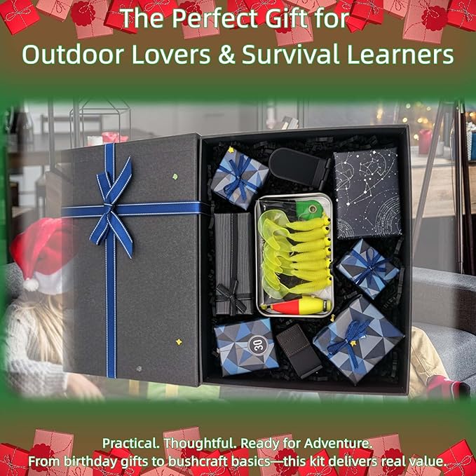 Mini Survival Fishing Kit–Compact Emergency Gear for Camping,Hiking,Bushcraft,Backpacking Small Tackle Box with Hooks,Line,Tools