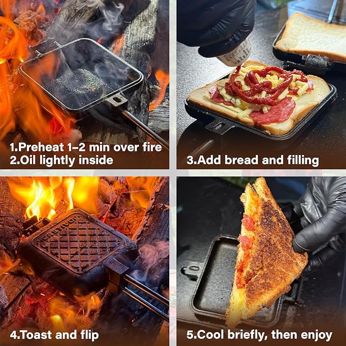 Mountain Pie Maker Cast Iron – Campfire Pie Iron, Hobo Pie Maker for Camping, 2-Pack