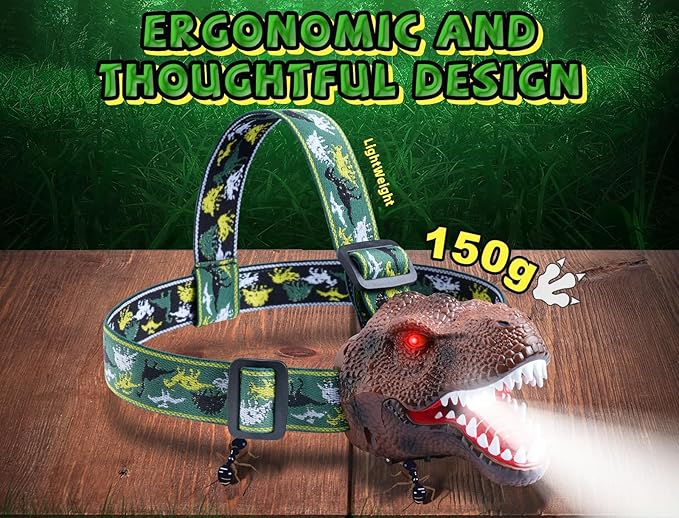 Upgraded Rechargeable Dinosaur Headlamp for Kids, Led Flashlight for Boys or Girls Outdoor Camping Gear, Roar & Silent Mode- Ideal Gift for Birthday, Halloween, Christmas