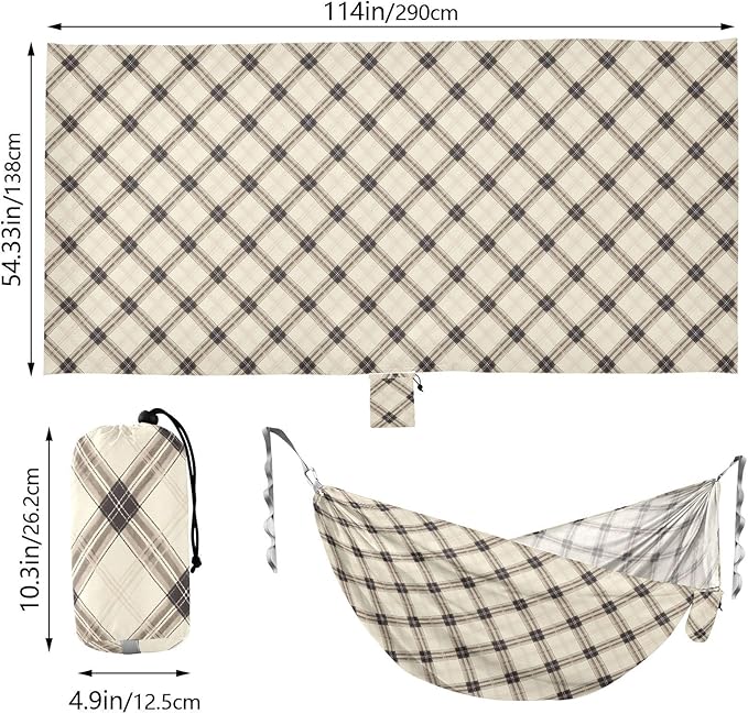 White Buffalo Plaid Check Camping Hammocks Portable Folding Hammock for Camping & Hiking Essential