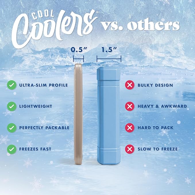 Cool Coolers by Fit & Fresh XL Slim Ice Packs, Quick Freeze Reusable Ice Packs for Lunch Boxes & Coolers, Long-Lasting, Space Saving Cooler Ice Packs, Taupe, 4Pk