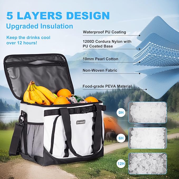 Soft Travel Coolers Bags Insulated Cooling 16hour for Camping Hiking Beach Travel Soft Sided Insulated Cooler Bag 20/48Cans for Women Men