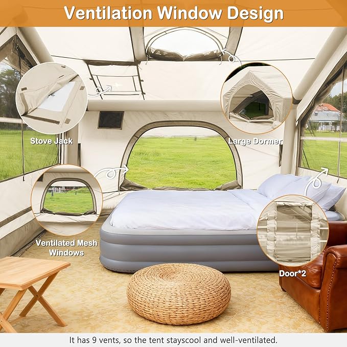 Inflatable Tents for Camping - Easy Blow Up Glamping Tent with Hand Pump, Waterproof PVC Air Inflatable Tent House for Family Weekend Camping