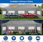 COBIZI 10x30 Pop up Canopy Tent 10x30 Canopy with 8 Sidewalls Waterproof Heavy Duty Commercial Canopy Tent for Parties Outdoor Garden Gazebo, Carry Bag with Wheel(10x30ft, Gray)