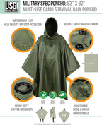 USGI Industries Military Style Poncho Multi Use Rip Stop Camouflage Rain Poncho