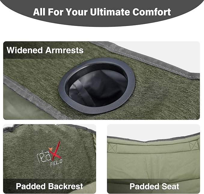 Oversized Camping Chair, Portable Folding Padded Camp Chairs with Side Pocket, Cup Holder, Heavy Duty Support 500LBS Outdoor Lounge Chair for Adults, Fishing, Sports, Trip, Green