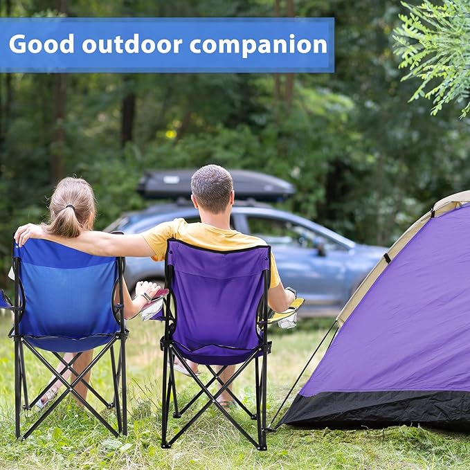 8 Pcs Folding Camping Chairs with Cupholder and Carry Bag Regular Size Portable Lightweight Lawn Chair with Mesh Side Pocket for Fishing Hiking Picnic Beach Outdoor Party (Chic)