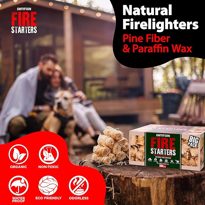 300 pcs Fire Starter - Natural Fire Starters for Campfires, Fire Pit, Pizza Oven, Fireplace, Smoker, BBQ, Pellet Stove & Wood - Fire Starters for Grill, Charcoal Starter