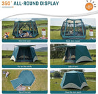 Instant Tents for Camping Pop Up Screen Tent with Floor, 6 Person Large Family Camping Tent with Rainfly and Porch, Easy 60S Setup Hub Tent for Outdoor Picnic Backyard, 11.5x10x6.83FT