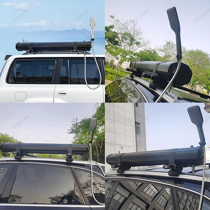 Pressurized Water Tank for Camping Shower, Solar Shower Roof Rack Mount Road Shower with Water Pipe & Shower Headt, Portable Camping Shower for Vehicle Truck SUV Sedan RV,20L/5.28gal