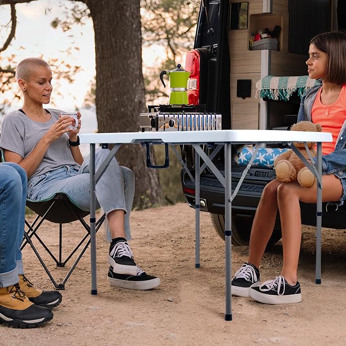 34" Square Folding Card Table, Fold-in-Half Utility Dining Portable Table Heavy Duty HDPE White Plastic Foldable with Carrying Handle Indoor Outdoor for Picnic, Camping, Party