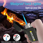 Torch Lighter, 2 Pack Butane Lighter, Windproof Outdoor Gas Lighter Adjustable Jet Flame Lighters, Fireplace Fireworks Grill Camping BBQ Lighter, Gifts for Men. (Black+Camo) (Without Butane)
