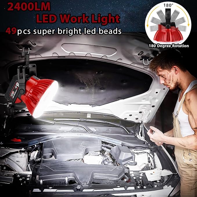 2400LM LED Camping Lantern for Milwaukee m18 Battery, 24W LED Work Light for Car Repairing , Camping, Emergency and Hurricane, Hiking, Fishing (Battery not Included)