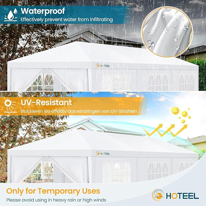 HOTEEL 10x30 Party Tent with 8 Removable Sidewalls for Parties, Weddings, BBQ, Baby Shower, Waterproof Outdoor Event Canopy, Patio Camping Gazebo, Carpas para Fiestas, White