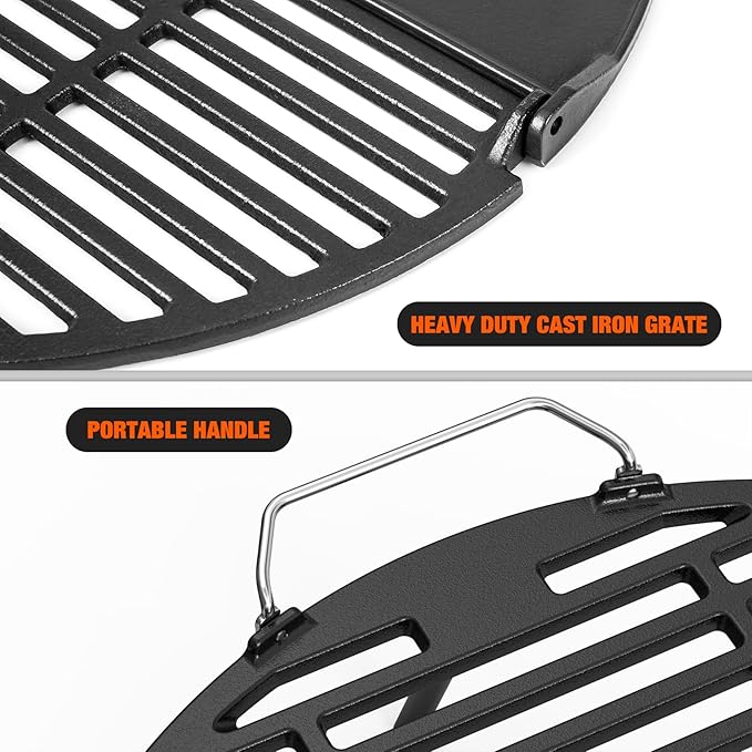 Onlyfire Cast Iron Griddle for Solo Stove Bonfire 19.5" Fire Pit, Foldable Cooking Grates Griddle Combo for Backyard and Outdoor Campfire BBQ