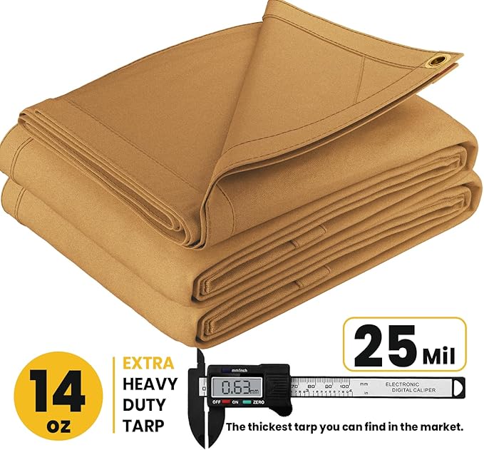 PROTARP Heavy Duty 14 OZ Water Resistant Canvas Tarp, UV Resistant Tarpaulin Cover with Rustproof Brass Grommets, Multipurpose for Canopy, Roof, Camping, Woodpile (Tan 20'X30')