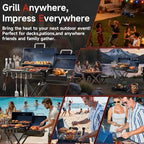 Portable Charcoal Grill with Smoking Function, Foldable Suitcase Design with Wheels, Multi-Tier Storage Rack & Waterproof Cover for Outdoor BBQ Parties (Blue)